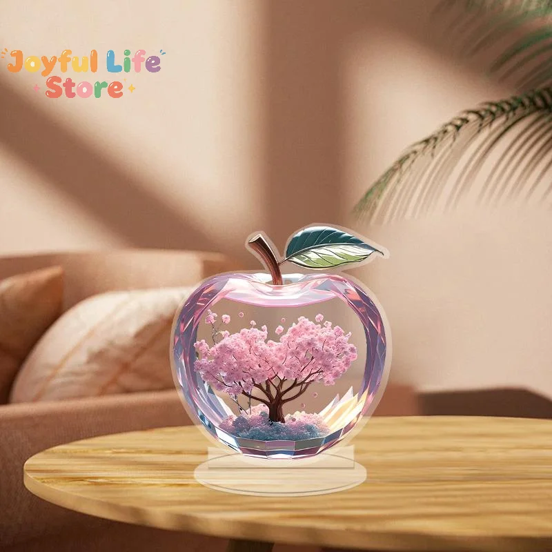 Hot 1Pcs 2D Acrylic Printing Ornament Romantic Cherry Clossoms  Shape Landscape Desktop Decoration For Home Office