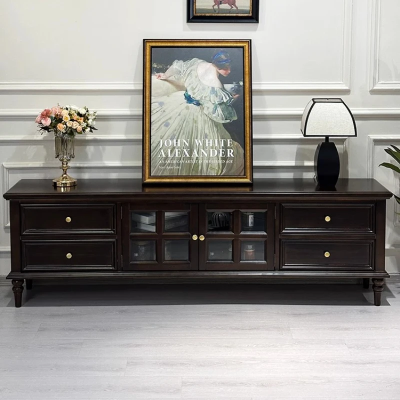 

solid wood, TV cabinet coffee table combination, European medieval French retro, light luxury logs, living room furniture