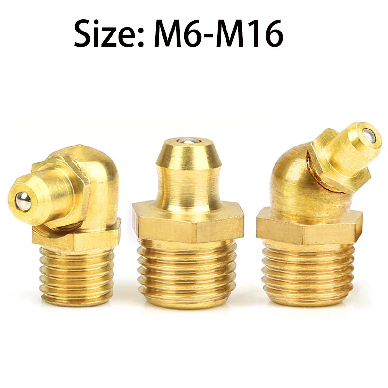 2/3/10pcs Brass Hydraulic Grease Nipple Fittings 45 /90/180 Degree Grease Nipple Fitting M6-m16 For Grease Gun Accessory