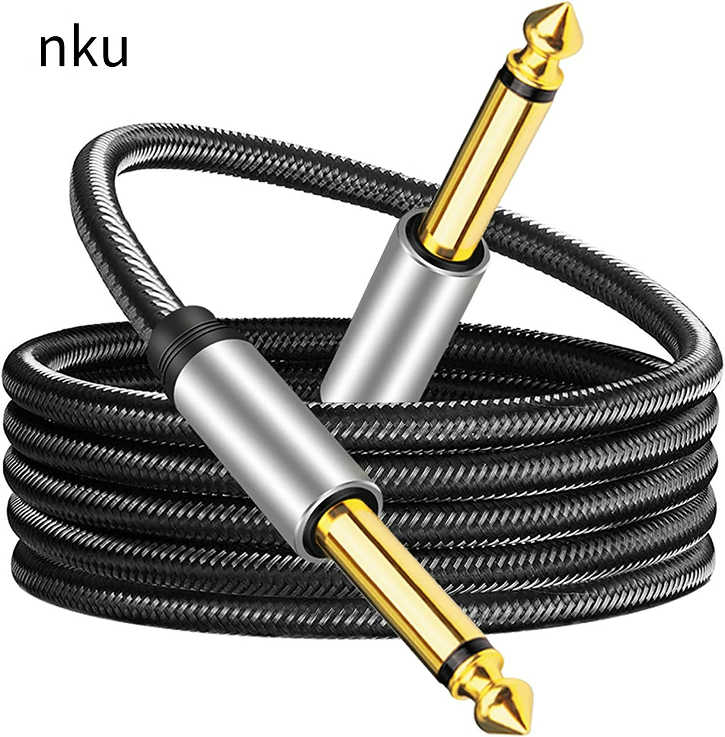 

Nku 6.35mm 1/4" TS Mono Jack Cable Unbalanced Guitar Patch Cords Zinc Alloy Housing and Nylon Braid 6.5 Male To Male Audio Cord