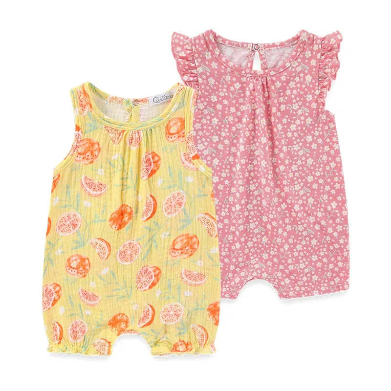 Unisex 2 pezzi neonato vestiti della neonata fiore cotone cartone animato senza maniche vestiti del neonato 0-12M stampa estate