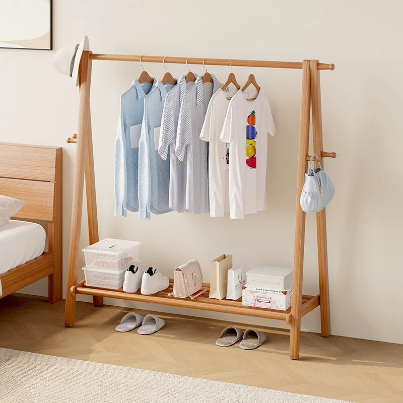 

Bedroom floor hanger Solid wood coat rack Household room hanger does not take up space Indoor vertical hanger