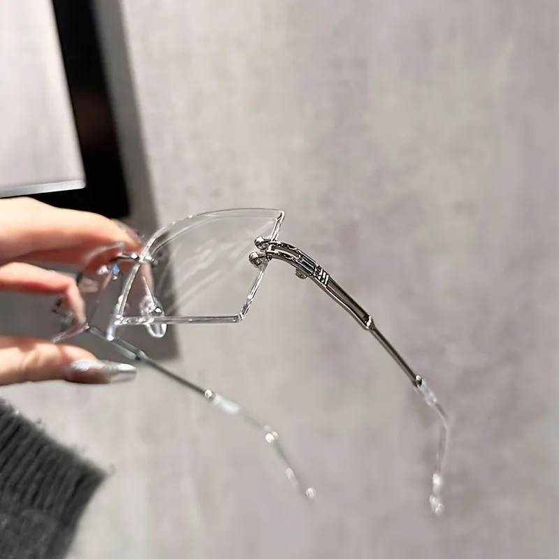 Chic Rectangle Rimless Clear Lens Glasses for Women Minimalist Fashion Eyewear Metal Frame Square Shape