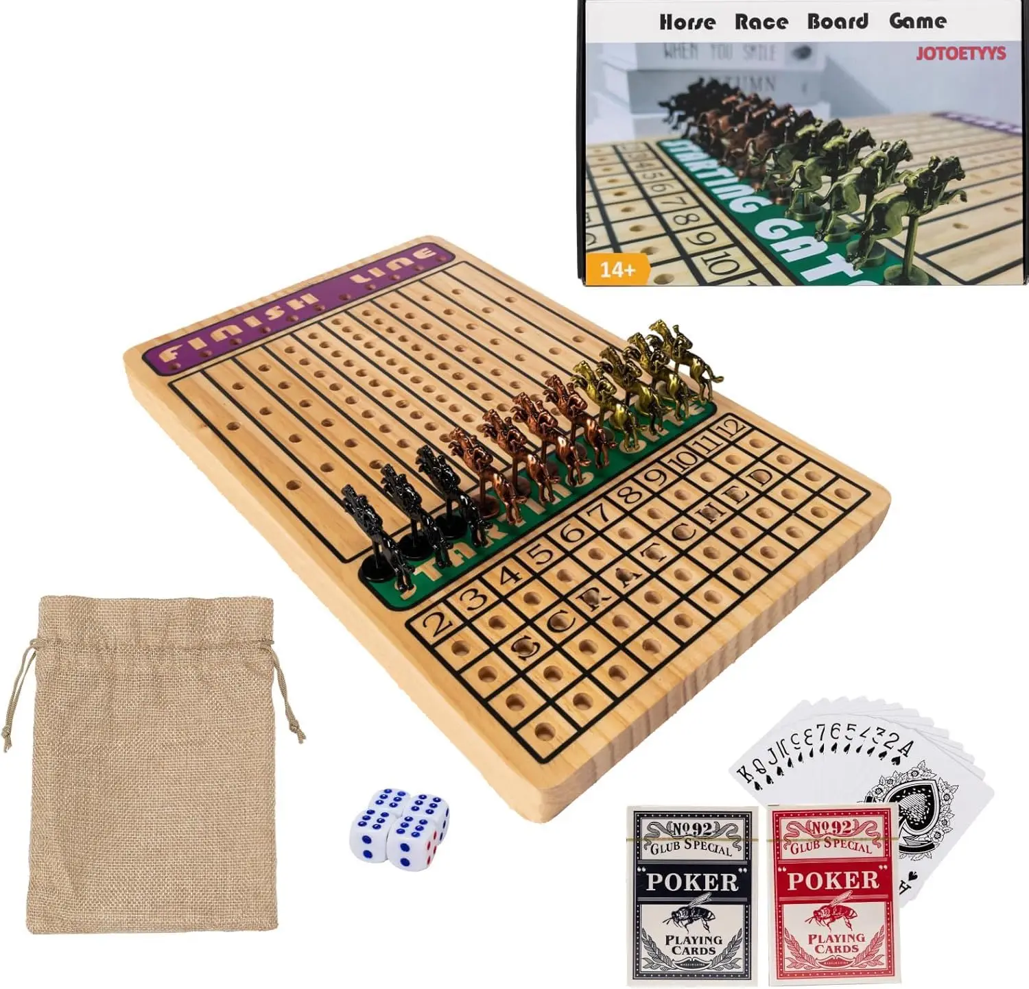 

Family Horse Racing Board Game with 11 Metal Horses, Dice, Cards for 2-11 Players Adults Teens Kids