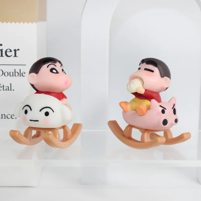 Bandai 6 unids/set Anime Crayon Shin-Chan figuras de acción serie caballo balancín figuritas decoración de coche muñeca modelo niños juguetes regalos