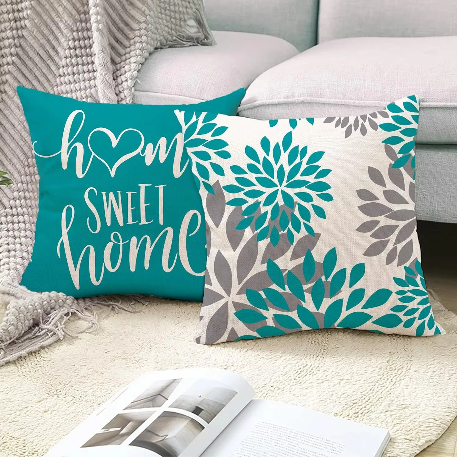 Hexagram Pillow Covers | Teal Turquoise, Decorative Cushion Covers for Outdoor & Indoor (Couch)