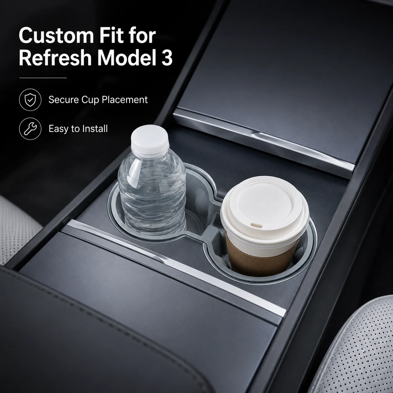 Silicone Cup Holder Pad for Tesla Model 3, Anti-Slip Cup Limiter, Center Console Drink Organizer Accessory