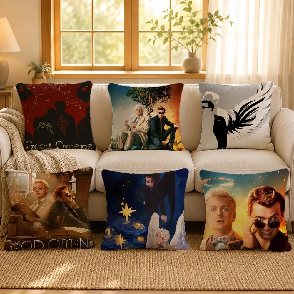 TV Good Omens Fantasy Comedy Cushion Cover Personalized Short Plush Soft Bedroom Sofa Home Decor Gift