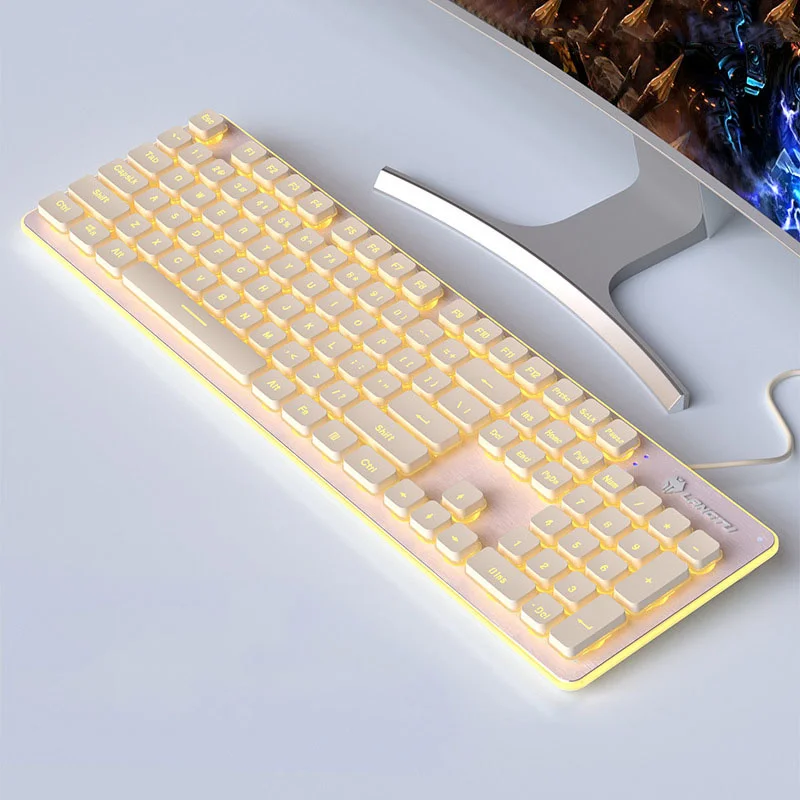 

104 Keys Mute Click Wired Keyboard For Desktop Notebook PC Pink White Black Yellow Colorful Keyboard Waterproof Gamer Keypad