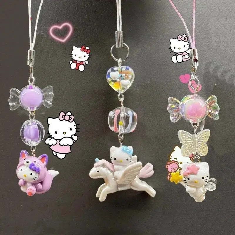 Sanrio Hello Kitty Mobile Phone Chain Anime Cute Basket Kt Girl Portable Decorate Pendant Key Chain Gift Wholesale