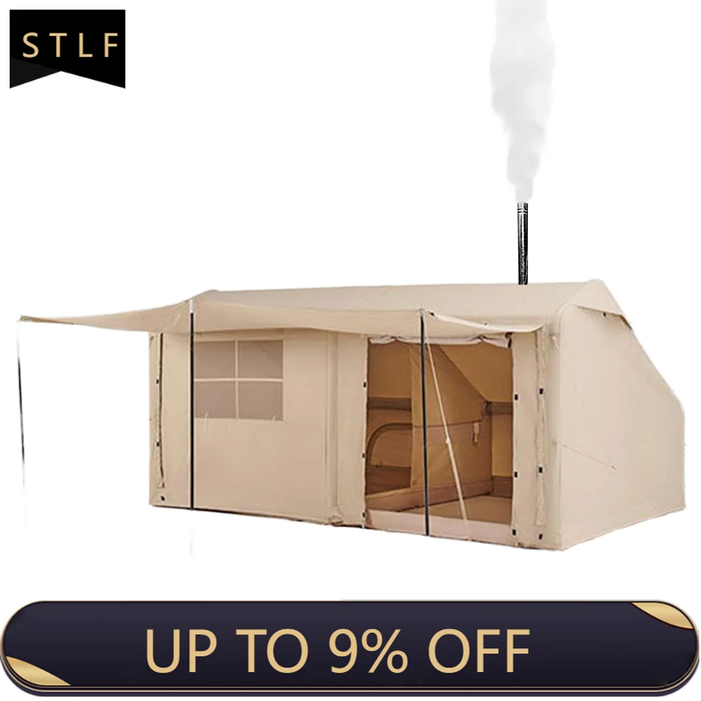 Inflatable Tent 2-4 Person 4-Season Waterproof Oxford Fabric with Pump Stove Jack Family Camping Tent with Carry Bag