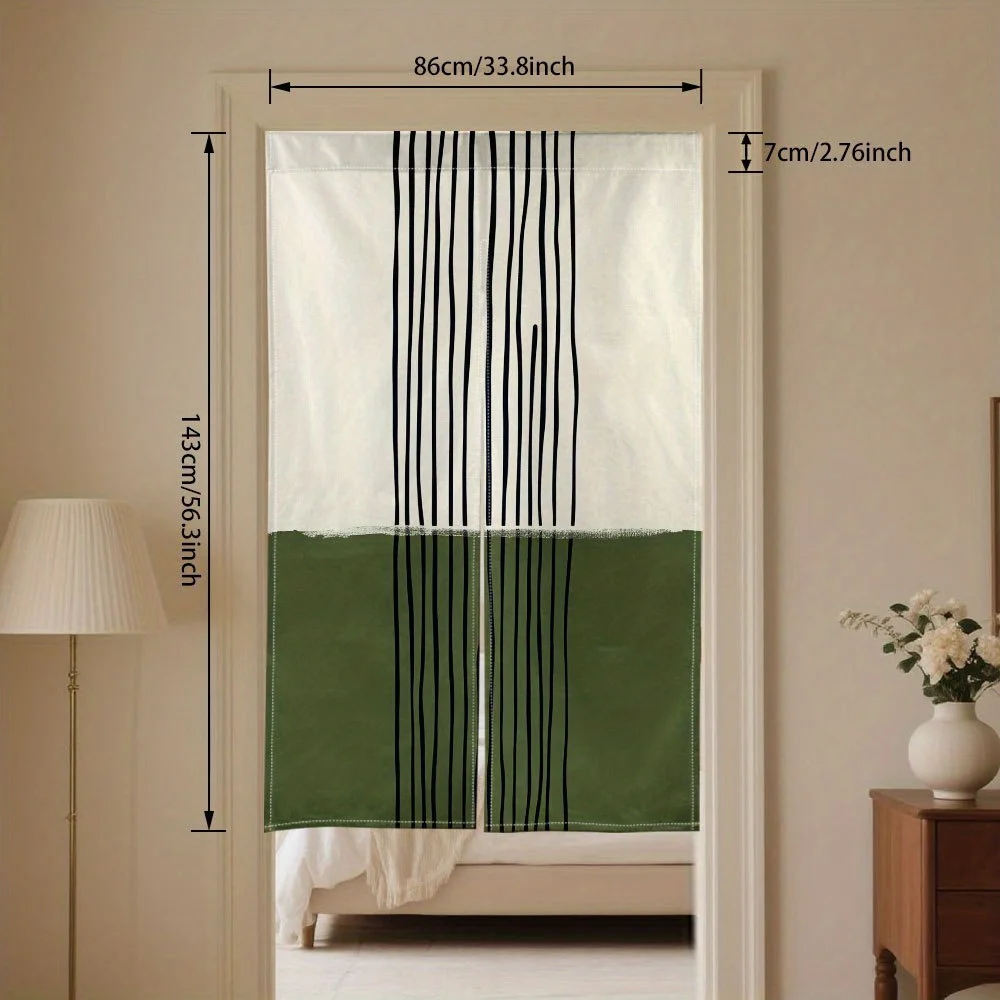 modern abstract line art noren door curtain green block design minimalist style linen half panel bedroom decor Quick Setup
