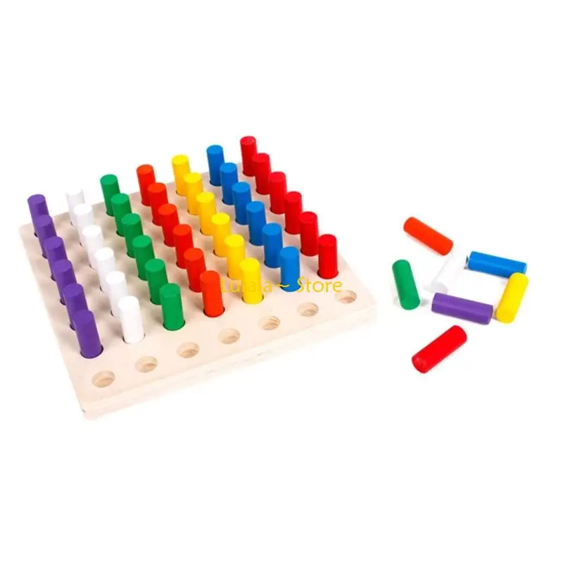 Y4QA لوحة فرز الألوان الخشبية التعليمية ذات العصي الصغيرة مع أوتاد ناعمة للأطفال الصغار من سن 3 سنوات فما فوق #2