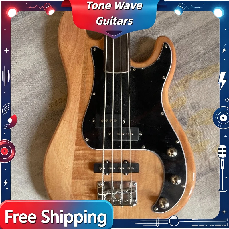 Factory Direct Natural Wood Color  Bass Electric Guitar Two Split Coil Pickups Smooth Jazz Studio Recording Delivery Included