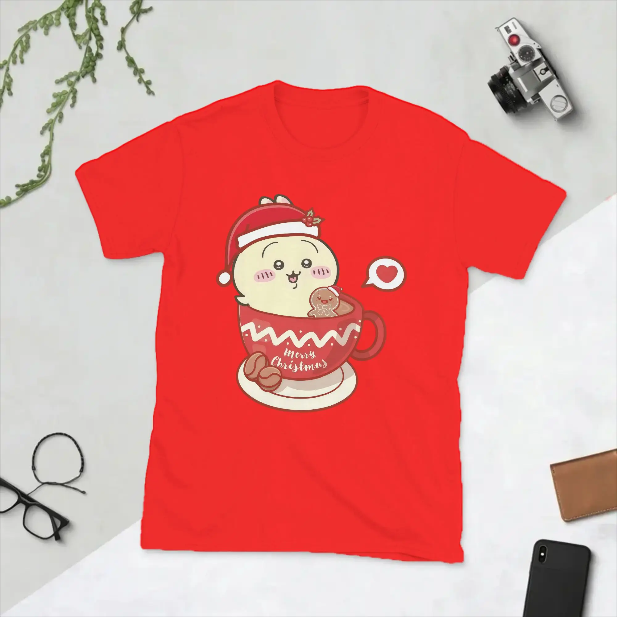 Usagi Kawaii Chiikawas Merry Christmas T Shirt Men's  100% Cotton Fun T-Shirt O Neck  Tees Short Sleeve Tops Gift Idea
