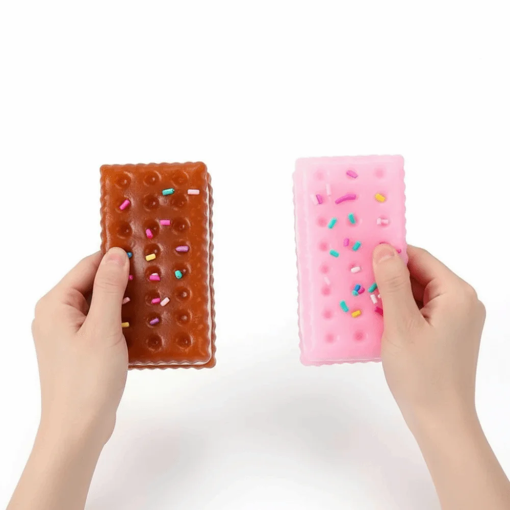Handmade Silicone Biscuit Squishy Elastic Pinch Feel Slow Rebound Unzip Biscuits Squeeze Funny Design Ultra Soft Texture