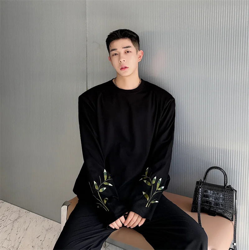 Fashion Bamboo Embroidery Long-Sleeve Sweatshirt Boy's High-End Long Sleeve Round Neck All-Matching Pullover Sweatshirts