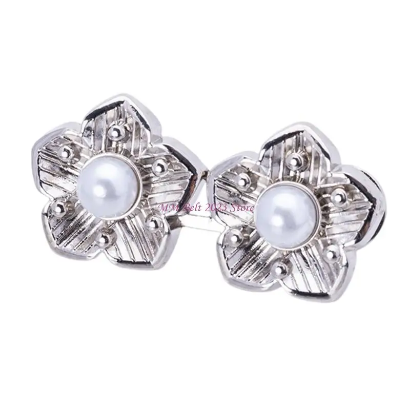 49ME Pearls Flower Jean Buttons Waist Pin Set Of 3 Adjustable Waist Tightener Clasp