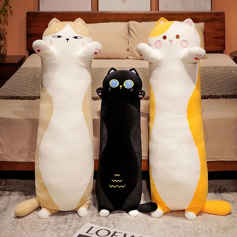 90-130cm Giant Long Cat Plush Toy Soft Stuffed Cartoon Animal Doll Girlfriend Sleeping Pillow Cushion Home Decor Kids Gril Gift