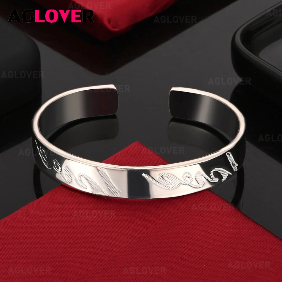 

AGLOVER 925 Sterling Silver Engraved Letter Opening Adjustable Bracelet Woman Cute Noble Anniversary Gift Jewelry