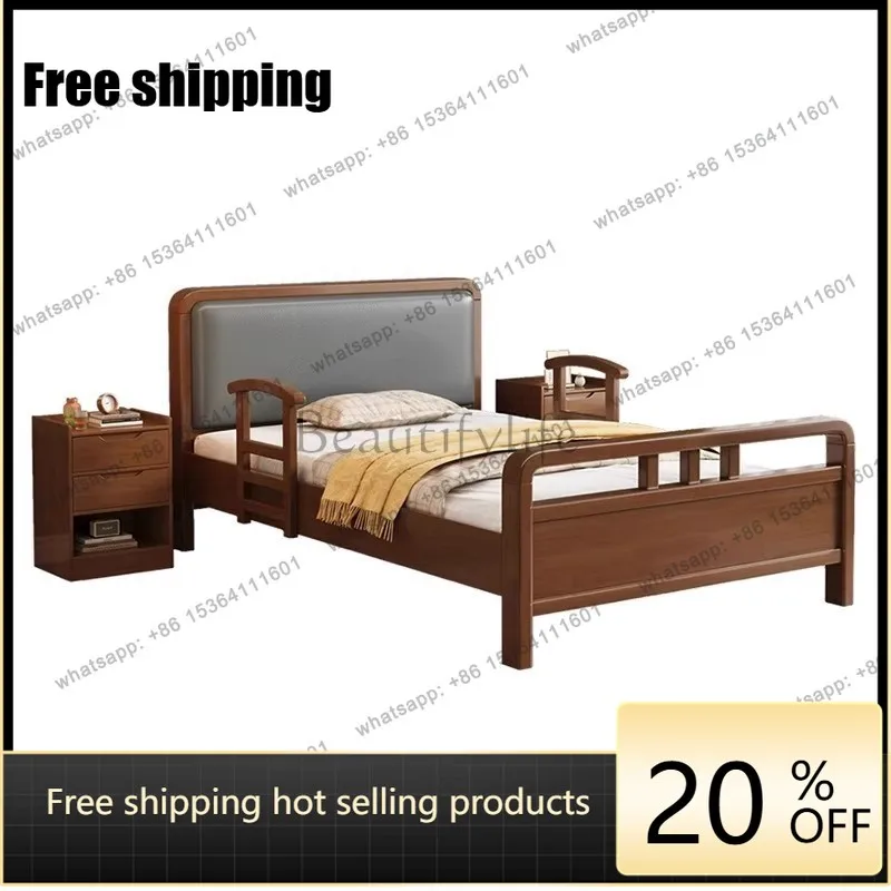 LX solid wood care bed with handrail guardrail household 1.2/1 meters multi-function