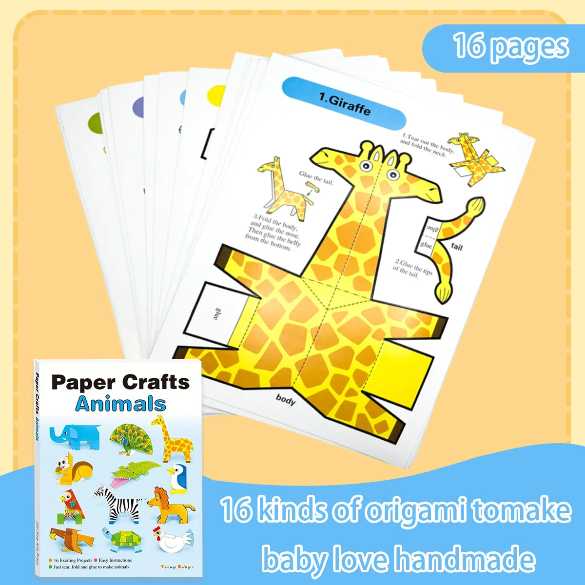 كتاب اوريغامي مصنوع يدويًا ثلاثي الأبعاد للأطفال: موضوع حيوانات ممتع، ممارسة إبداع الأطفال