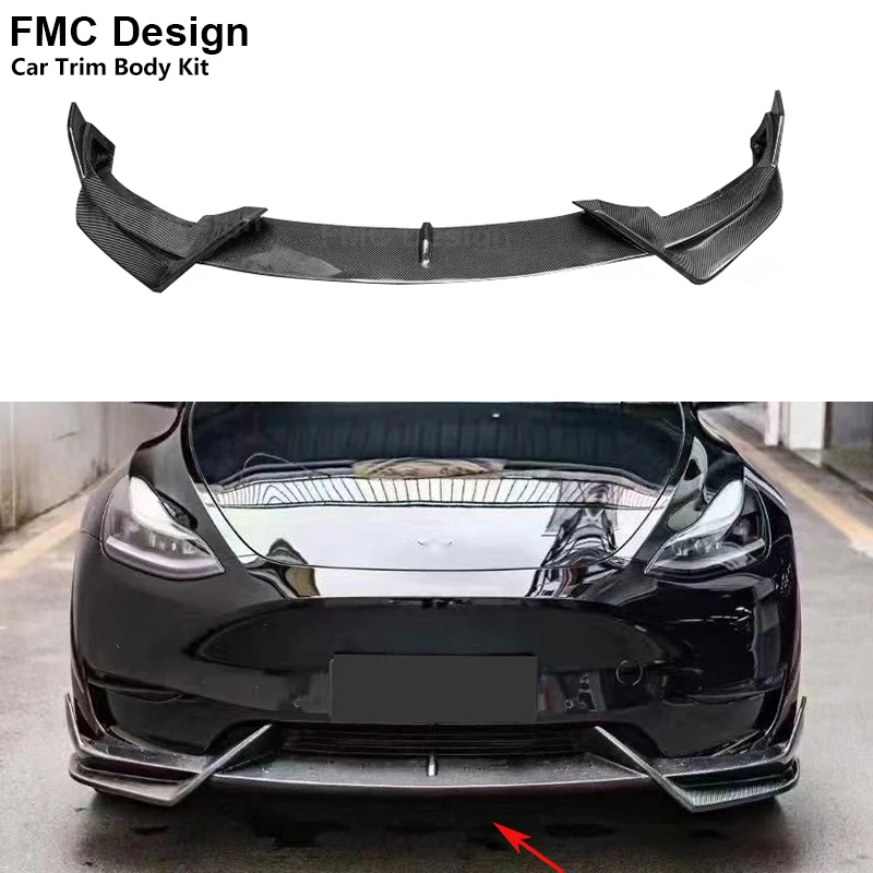 Carbon Fiber For Tesla Model Y 2020+ Car Front Bumper Splitter Front Lip Chin Spoiler Diffuser Parts Upgrade Body kit