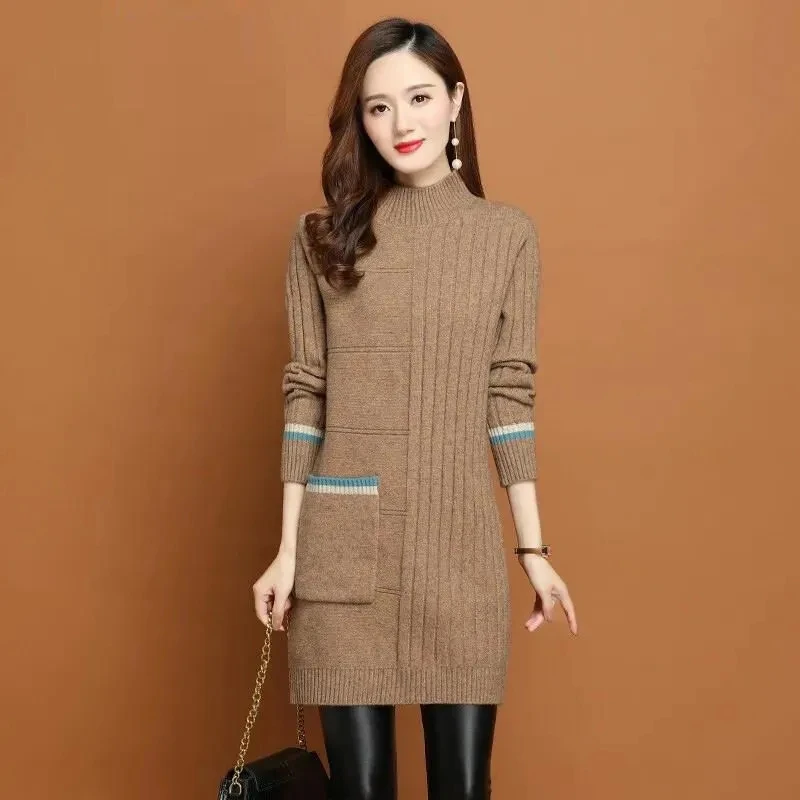 2023 New Autumn Winter Women's Half Turtleneck Sweater Pullover New Long Sleeve Slim Ladies Knitted Sweater Female Casual Tops