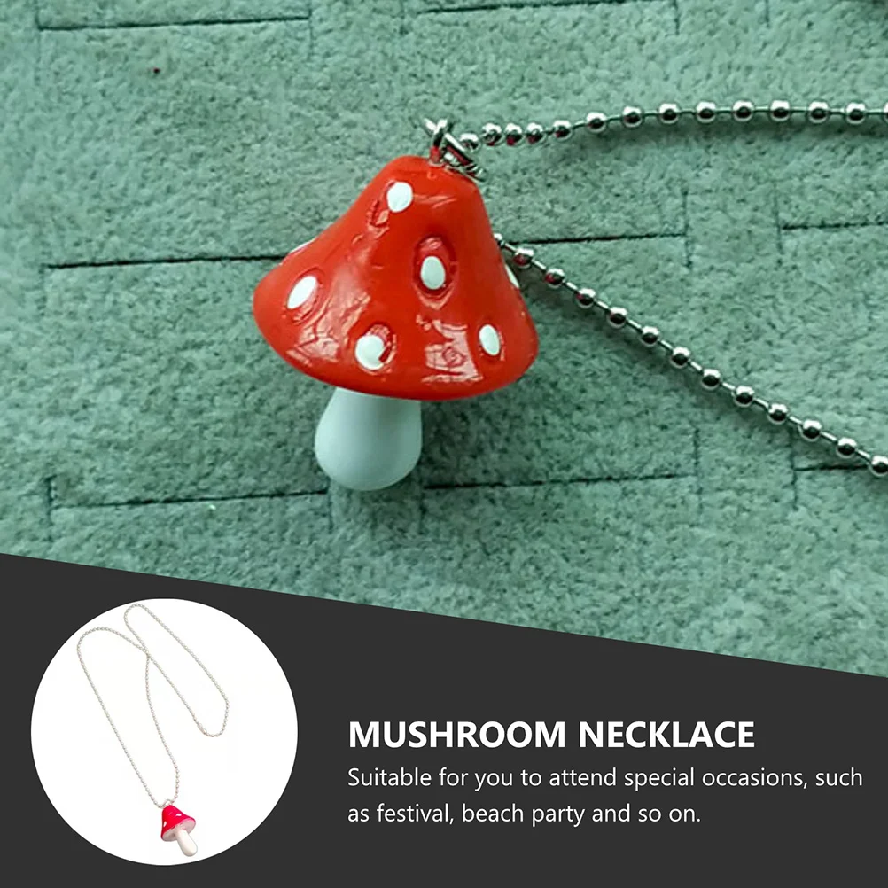 

1pc Mushroom Shaped Necklace Premium Metal Resin Pendant Stylish Collarbone Chain For Women Party Beach Wear Sweater Chain