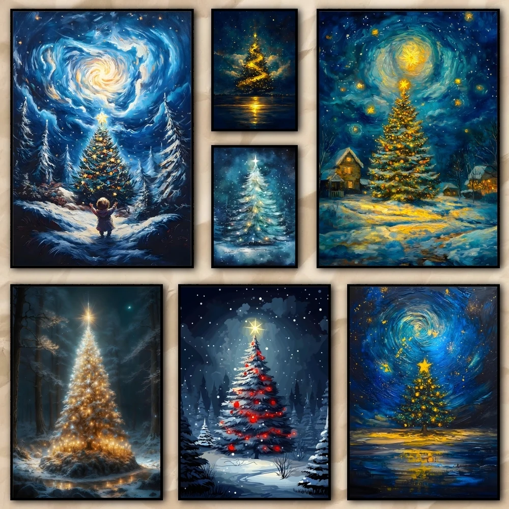 

Christmas Tree Poster Perfect Sticker Self Adhesive Art Designed for Home Dining Office Spaces Retro Aesthetic Vintage Painting