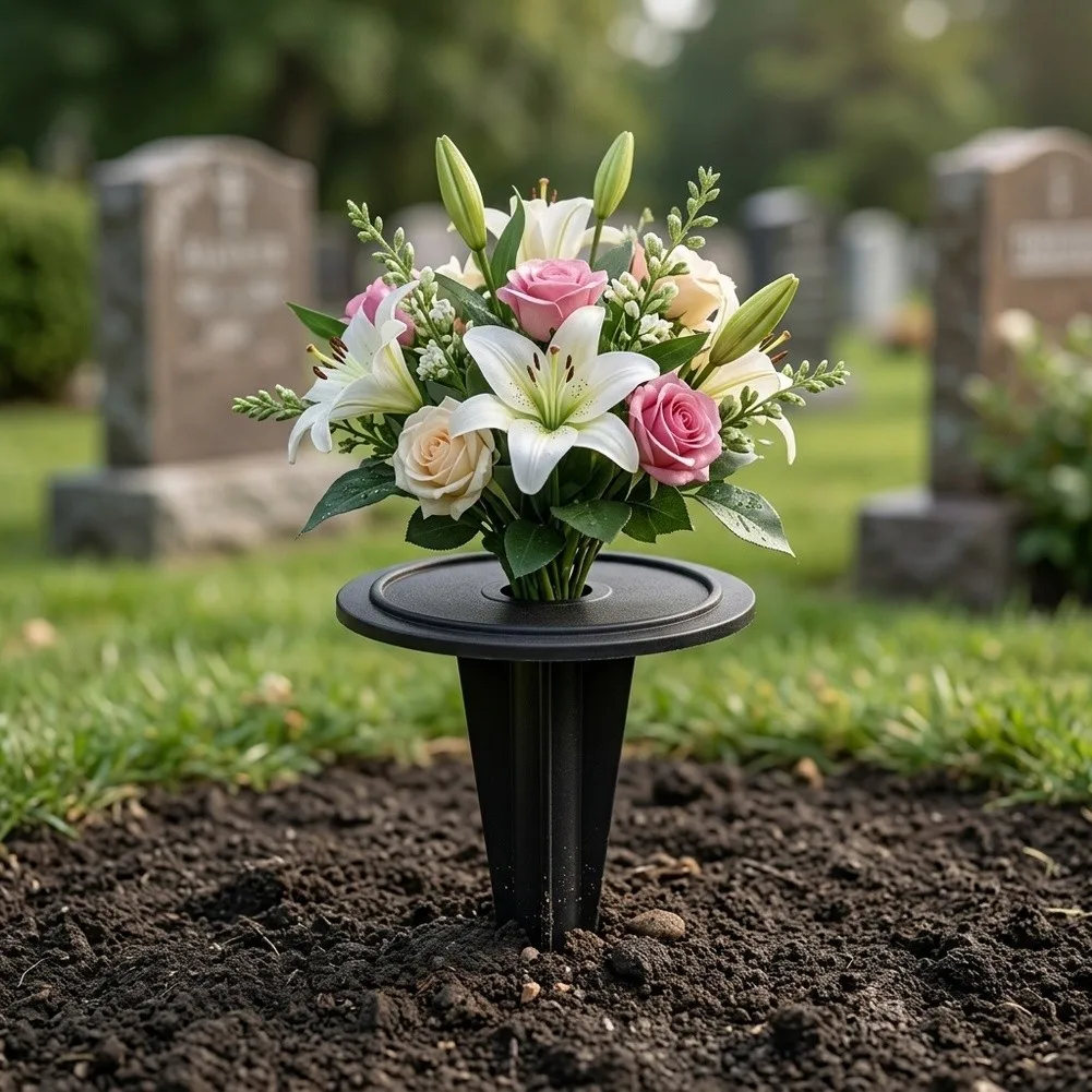 Plastic Flower Pot Base Pegs with Ground Stake for Secure Vase Mounting in Outdoor For Cemetery and Garden Areas