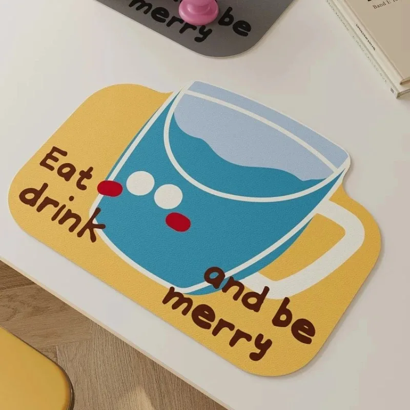 Cute Cartoon Cup Shape PU Leather Placemat Waterproof Heat Resistant Table Mat Non Slip Bowl Dish Drying Pad Kitchen Desktop Pro