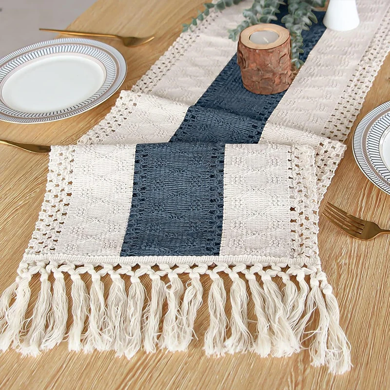 Bohemian Style Tables Runner With Tassel Natural Cotton Linen Table Runner Dining Table Cloth For Wedding Party Home Decor