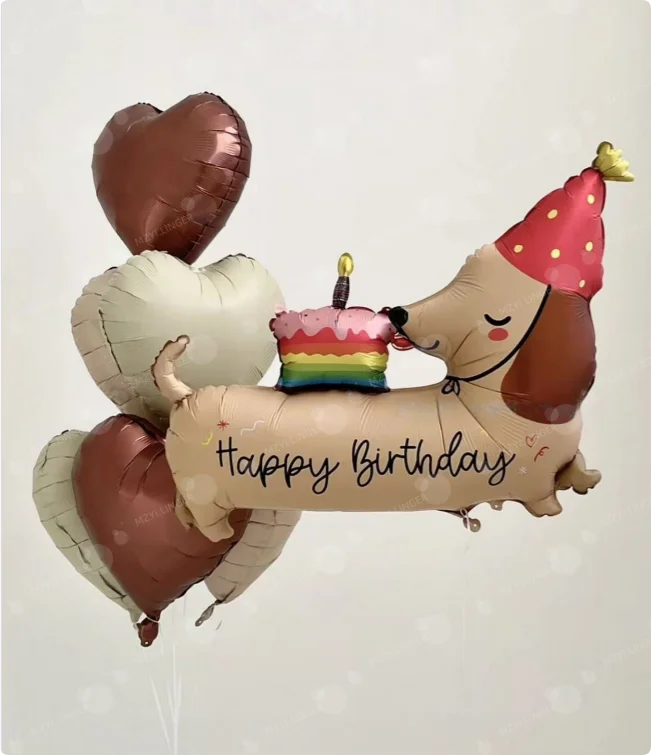 Geburtstags-Cartoon-Dackel-Ballon-Set, herzförmiger Ballon für Geburtstagsfeiern und Jubiläumsdekorationen, Foto-Requisiten – Detail 4