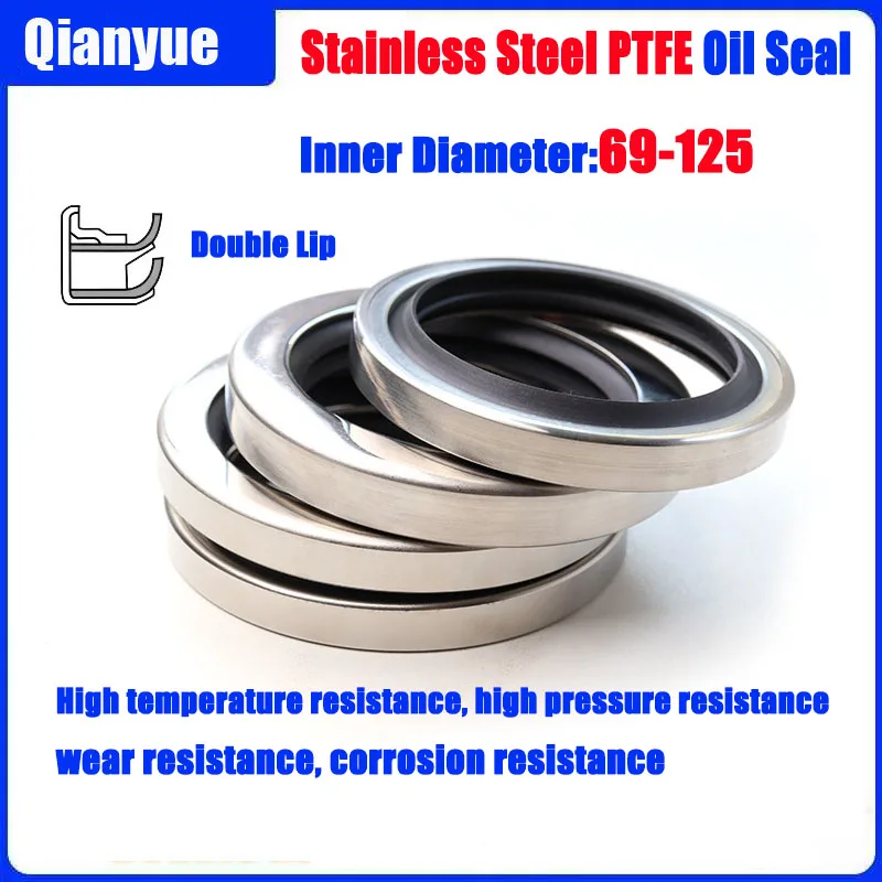 PTFE Double Lip Oil Seal 69-125 – SS Skeleton, 260°C High Temp Air Compressor Seal (Black, Corrosion/Wear Resistant)