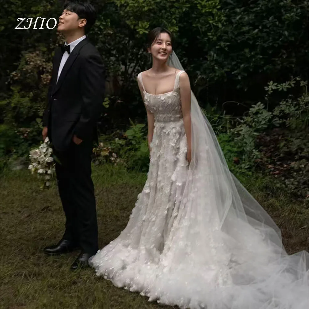 ZHIO فستان زفاف رائع مزين بالزهور أشرطة سباغيتي سويب تراين كوريا صورة تبادل لاطلاق النار فستان استقبال الزفاف Cutsom  ওয়েডিংдres 2026