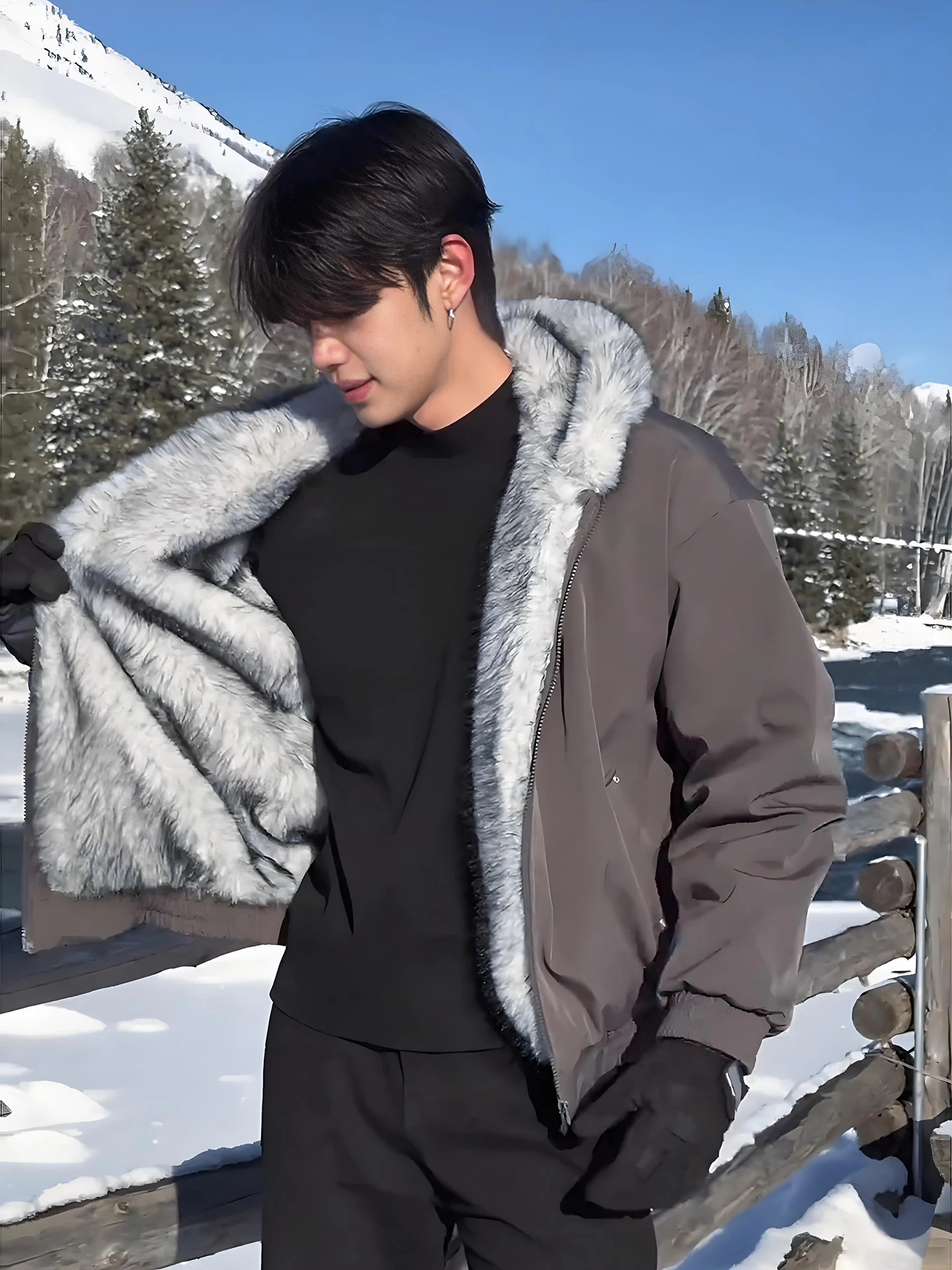 

Мужское зимнее хлопковое теплое пальто Wolf King Mountain Eagle Thiened Fce с американским меховым воротником и капюшоном