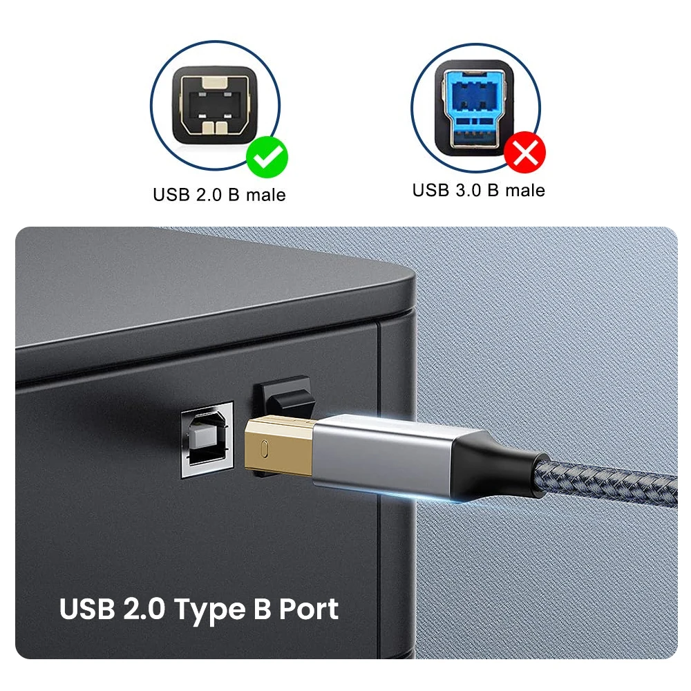 USB A to B Cable USB Printer 2.0 USB B Cable High-Speed Printer Cord Compatible with Hp Canon Brother Epson  Lexmark Xerox Dac