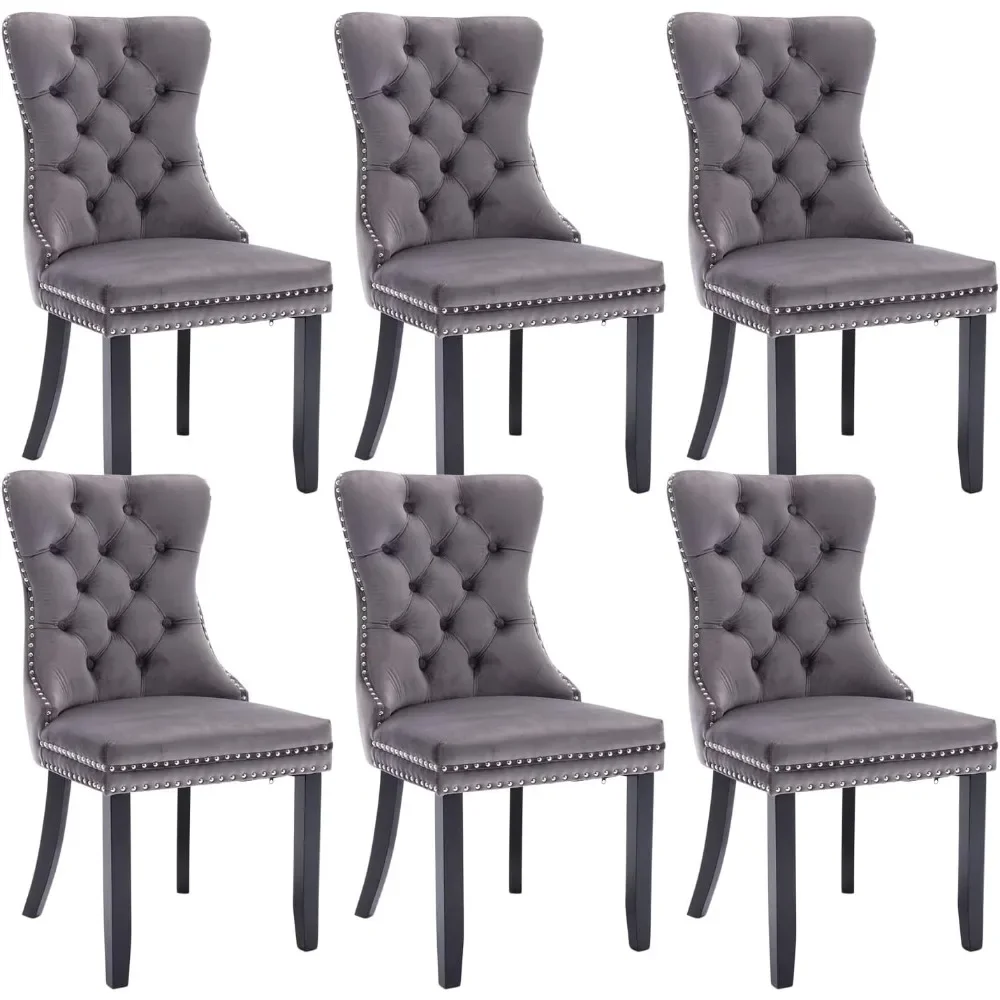 Velvet Upholstered Dining Chairs with Nailhead Back and Ring Pull Trim, Solid Wood Dining Chairs for Kitchen/Bedroom/Dining Room