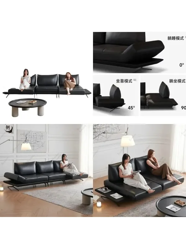 for Haute couture Dynamic Island Leather Sofa Retro Style Living Room Modern Straight Row Black Small Apartment