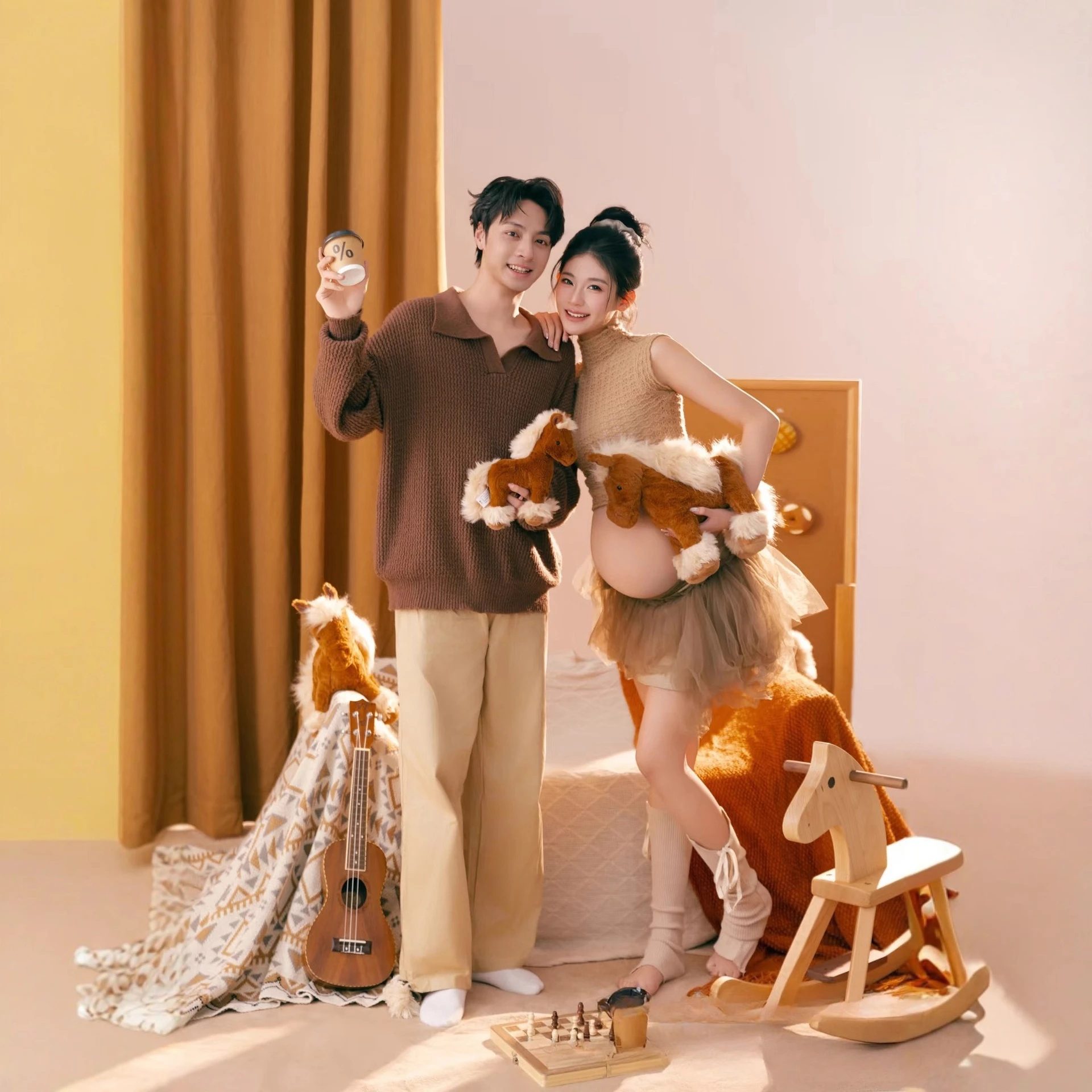 النساء التصوير الدعائم الأمومة الحمل 2PCS مجموعة مع رجل دعوى زوجين الملابس للاستوديو اطلاق النار التقاط الصور الملابس #2