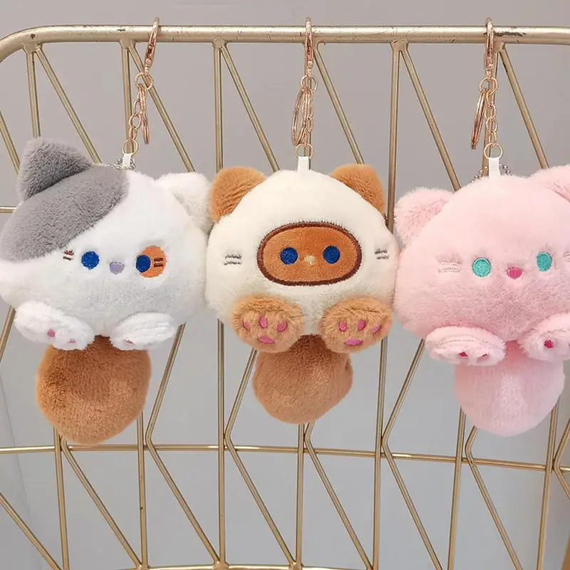 Kawaii Cat Plush Keychain Cartoon Stuffed Doll Bag Pendant Car Keys Backpack Accessories Plush Cat Keyring Kids Christmas Gift