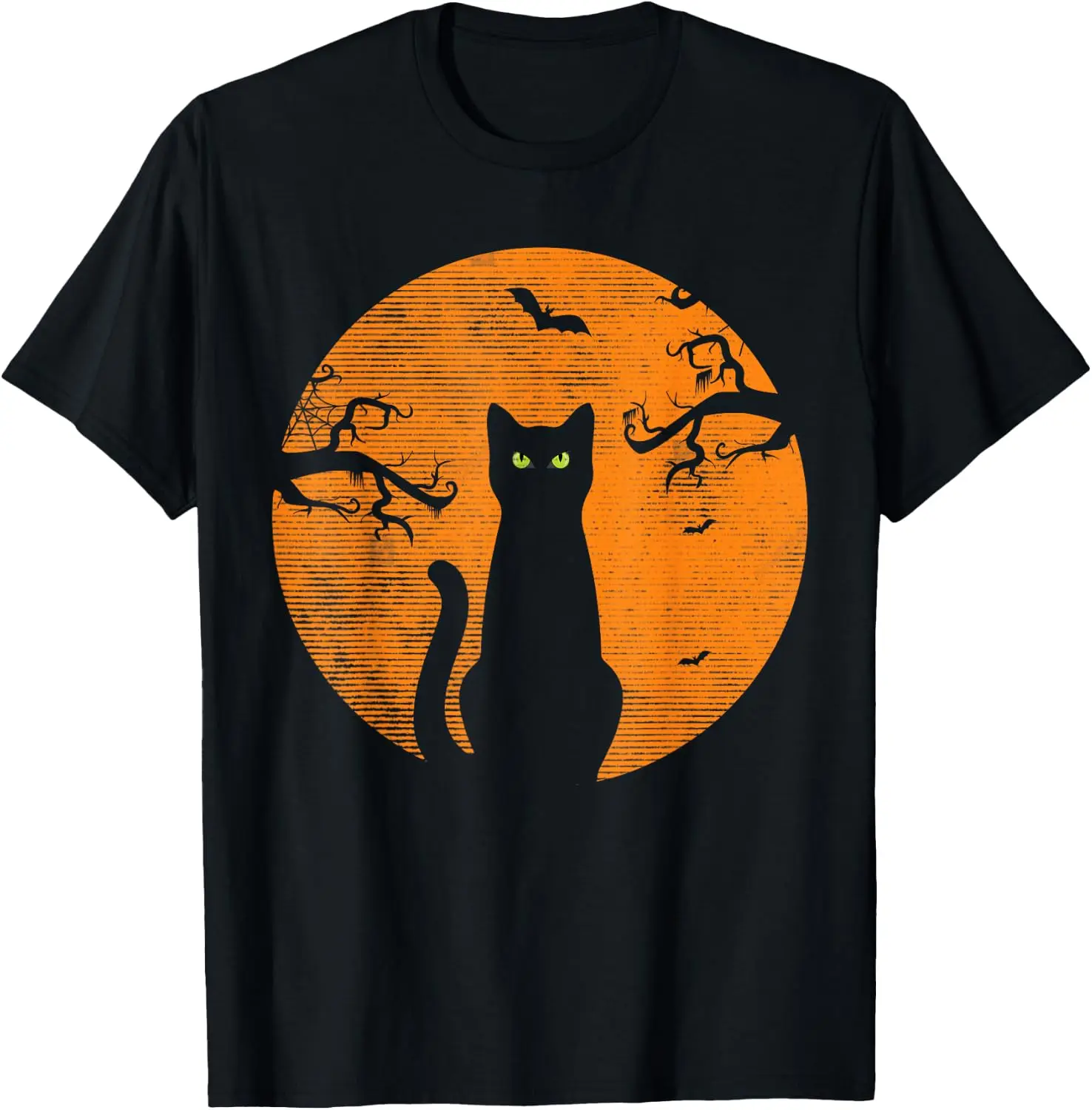 Vintage Scary Christmas Costume Retro Moon Black Cat T-Shirt Relaxed FitCasual O-neck Breathable 100%CottonVintage UnisexChristmas GraphicT-shirt Xmas HolidayTeeHoliday Gift Shirt Black Friday GiftFunny Graphic TeeHalloween