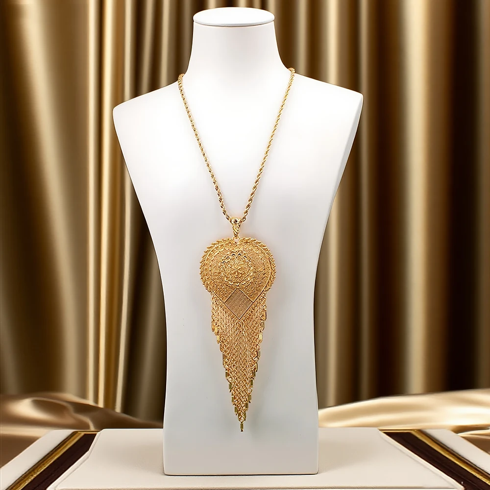 Heart Shape Tassels Gold Color Pendant for Women Kurdish Trendy Jewelry Pendants for Bridal Arabic Luxury Wedding Collections