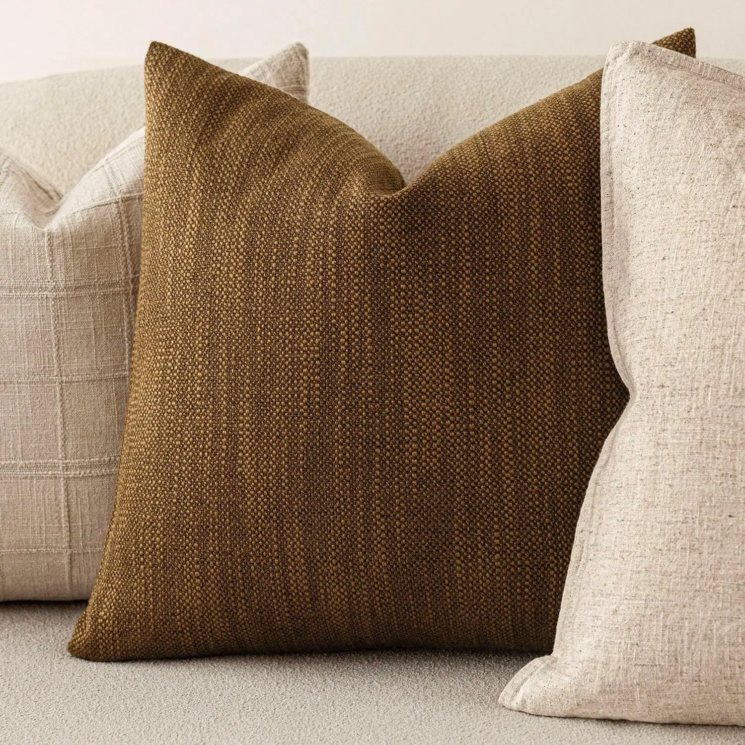 Thick Chenille Woven Solid Throw Pillow Cover Neutral Brown Black Ivory Home Decorative Cushion Cover for Sofa Bed 45x45cm