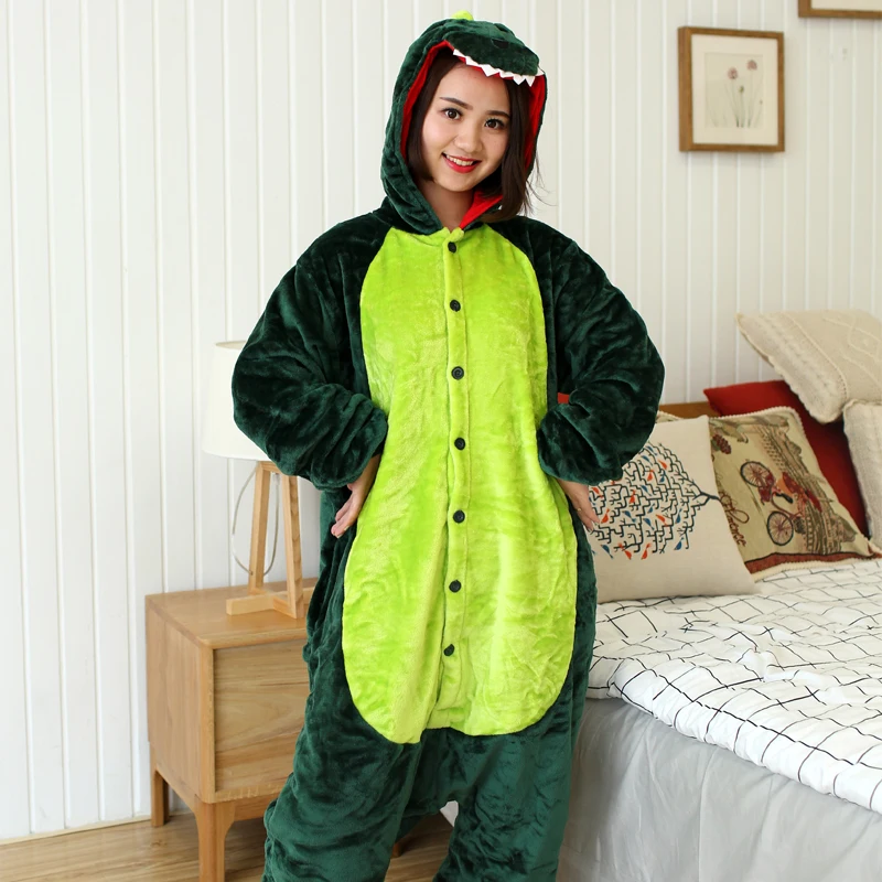 Kigurumi Green Dinosaur Cartoon Pajamas Onesies For Adults Women Men Animal Pyjamas Christmas Halloween Cosplay Party Costumes