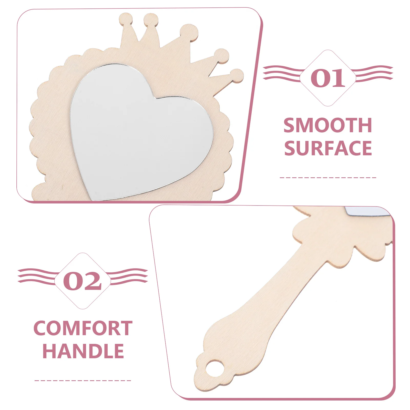 

12 Pieces Children Decorative Mirror Unpainted Handheld Wood Crafts DIY Painting Blank Small Mirrors for Girls