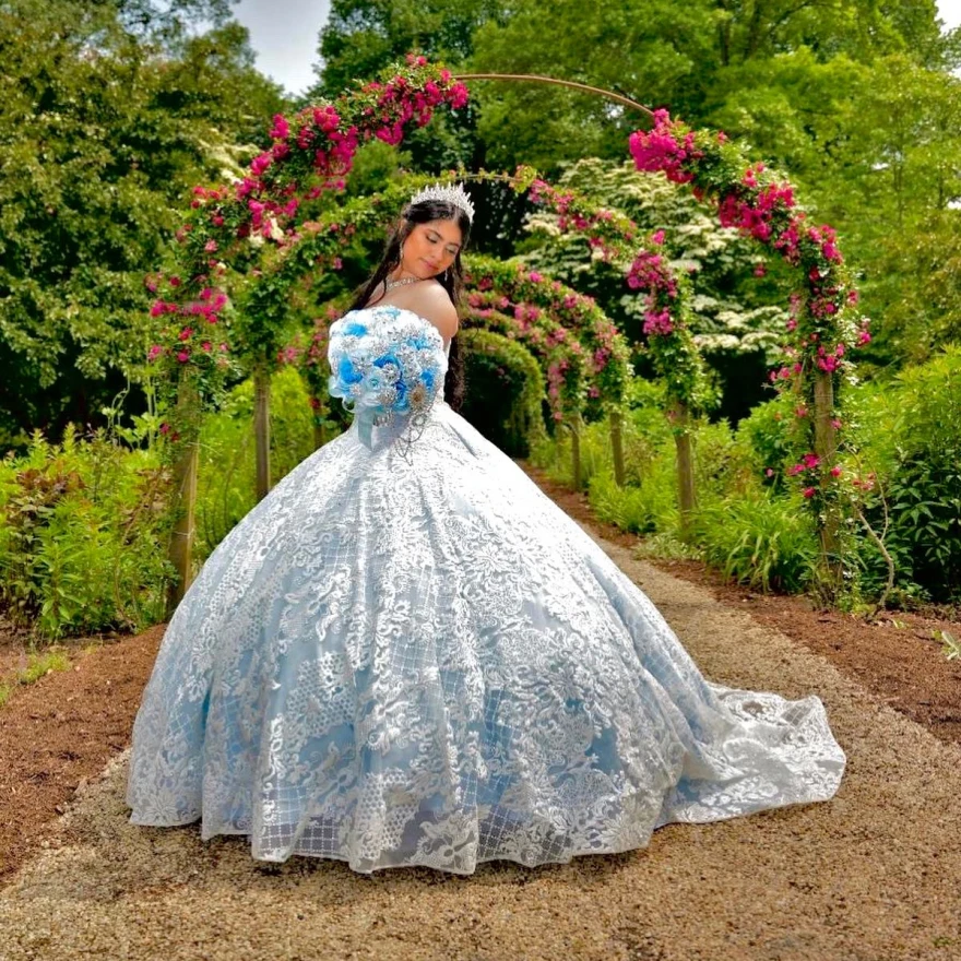 Customized Blue Quinceanera Dresses 2024 Ball Gown Sweetheart Lace Appliques Beaed Sweet 15 16 Dresses Vestidos De 15 Años YQD65