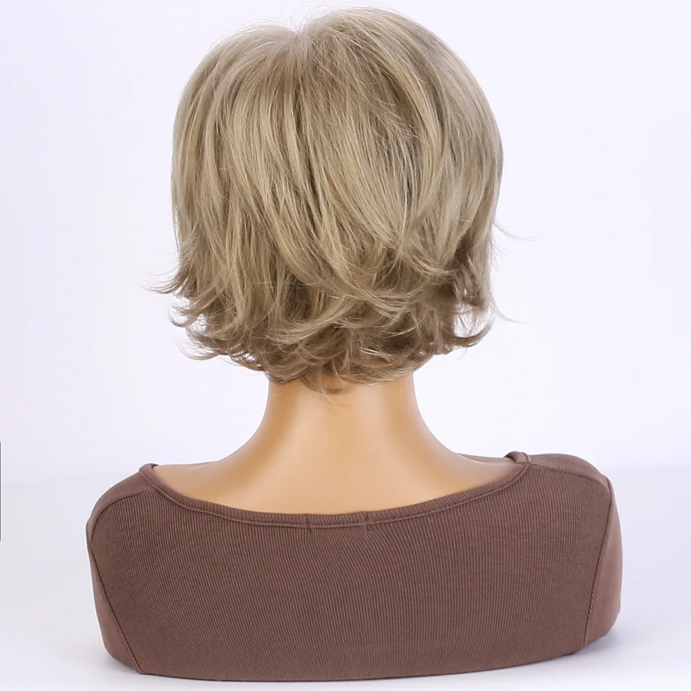 Dames Mode Korte Synthetische Pruiken Pixie Cut Blone Haar Kostuum Feest Pruiken Voor Vrouw Pluizige Realitische Krullend Pruik