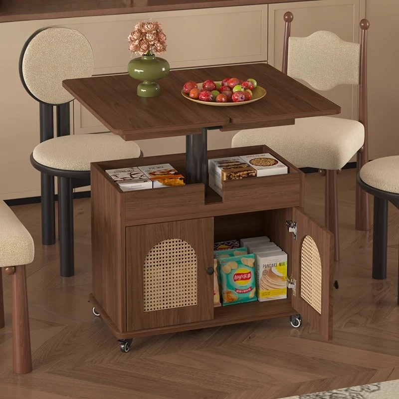 

Medieval style folding lifting coffee table small apartment living room household sofa side cabinet movable trolley side table